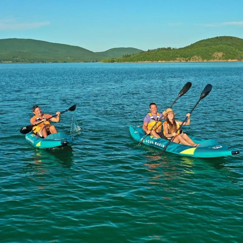 Aqua-Marina-Steam-Inflatable-Kayak-paddlers-on-water